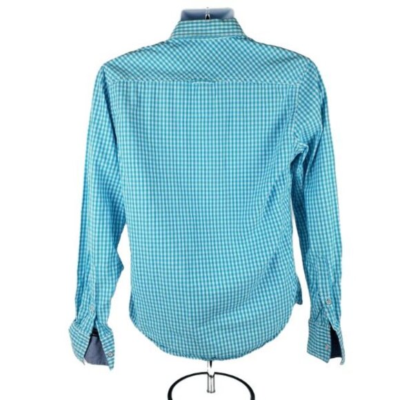 Sunday Work Clothes Button Front Shirt Mens Size Small Blue Gingham Flip Cuff - Picture 3 of 6
